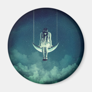 Íman Menina da Vintage crescent lua gótica azul branco