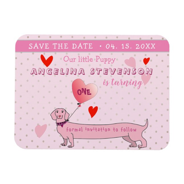 Íman Menina de 1º Aniversário Rosa Save The Date (Horizontal)