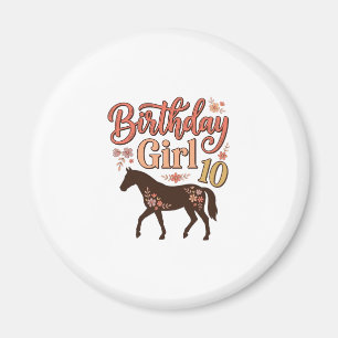 Íman Menina de Aniversário 10 Cavalo Floral Desenho Vet