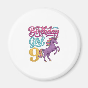 Íman Menina de Aniversário Unicórnio Design de Gravura 