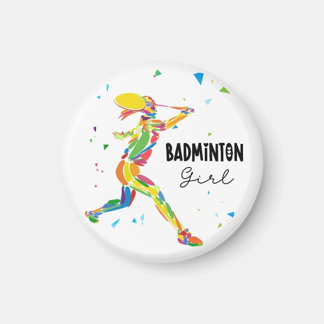 Íman Menina de Badminton Abstrata Colorida Jogadora de  (Frente)