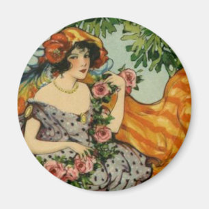 Íman Menina de Nouveau da arte com flores