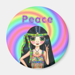 Íman menina do Hippie do sinal de paz dos anos 60 com H