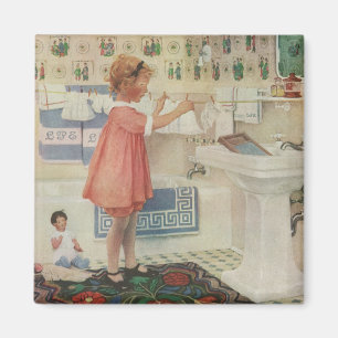 Íman Menina do vintage, criança que faz a roupa de