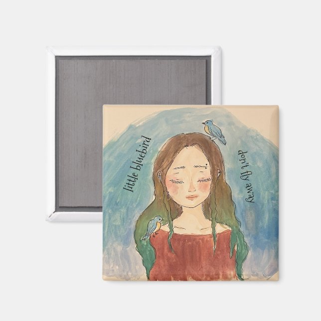 Íman Menina dos Pássaros Azuis Não Voem Para Longe (Front/Back)