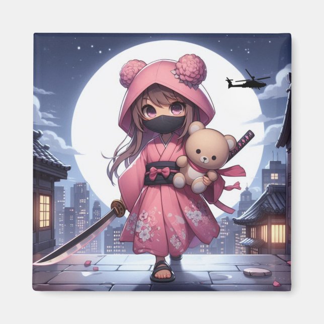 Íman Menina e ursinho da guerreira ninja (Frente)