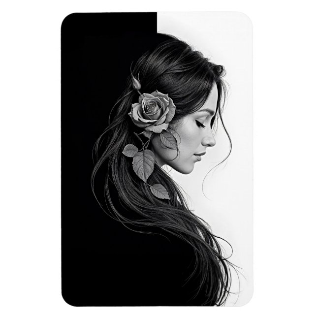 Íman Menina elegante com flor no cabelo, arte moderna (Vertical)