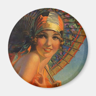 Íman Menina elegante do Flapper com parasol & Cloche
