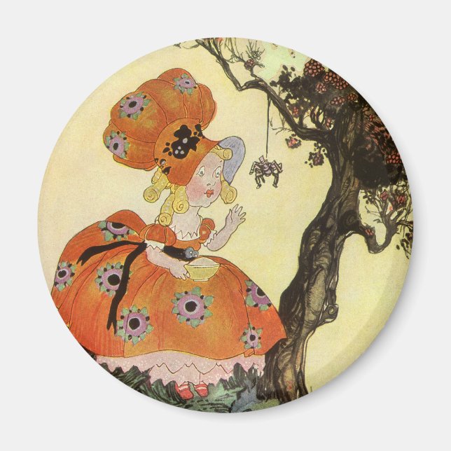 Íman Menina Muffet & Spider, Vintage Madre Goose (Frente)