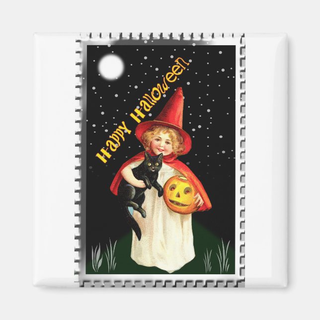 Íman Menina Nostálgica, Jack-o’-lantern e Gato (Frente)