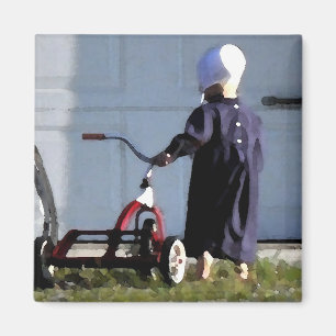 Íman Menina pequena de Amish com sua Trike-Aguarela