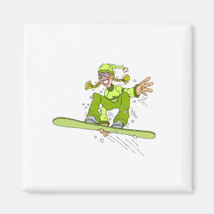 Íman Menina verde-oliva do Snowboard