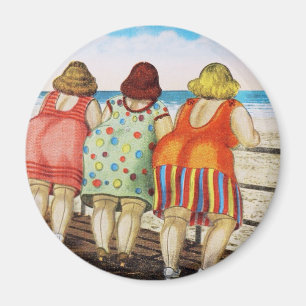 Íman Meninas assentadas gordas do vintage na praia