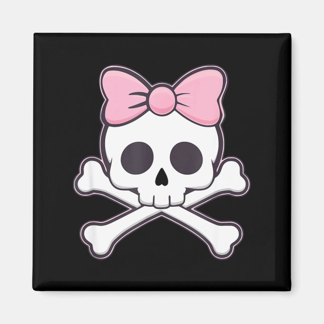 Íman Meninas Caveira Fofo Com Laço Rosa Kawaii Goth Cav (Frente)