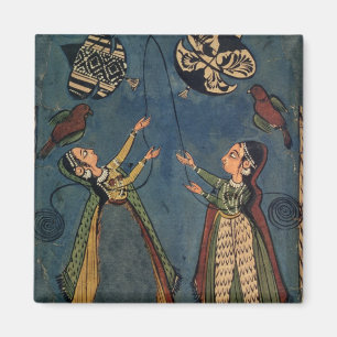 Íman Meninas que voam papagaios, pintura popular de