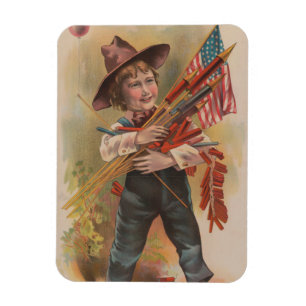 Íman Menino com Fogos de Artifício, Bandeira Americana,
