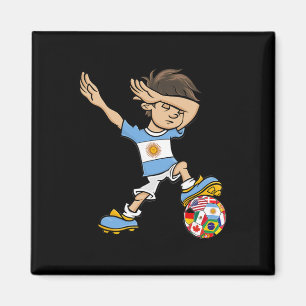 Íman Menino Dabbing Camisa de Futebol da Argentina Band