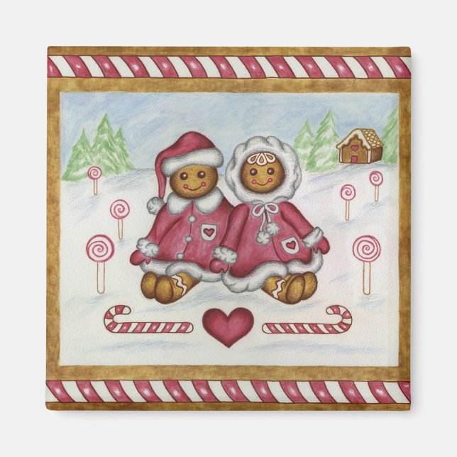 Íman Menino e Menina de Biscoito de Natal Ímã (Frente)