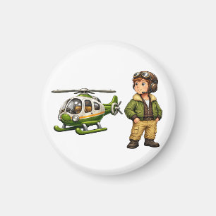 Íman Menino Piloto de Helicóptero Retrô com Helicóptero