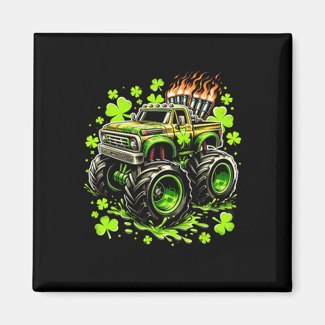 Íman Meninos Caminhão Verde Monstro Shamrock St Patrick (Frente)