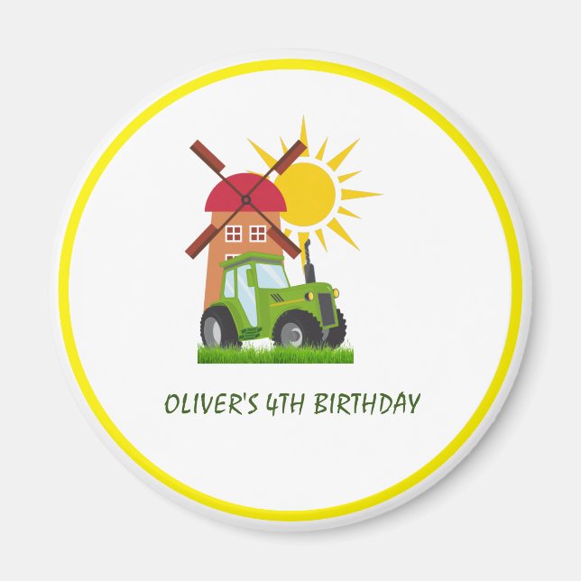 Íman Meninos Verdes Trator Pareceram Festa de aniversár (Frente)