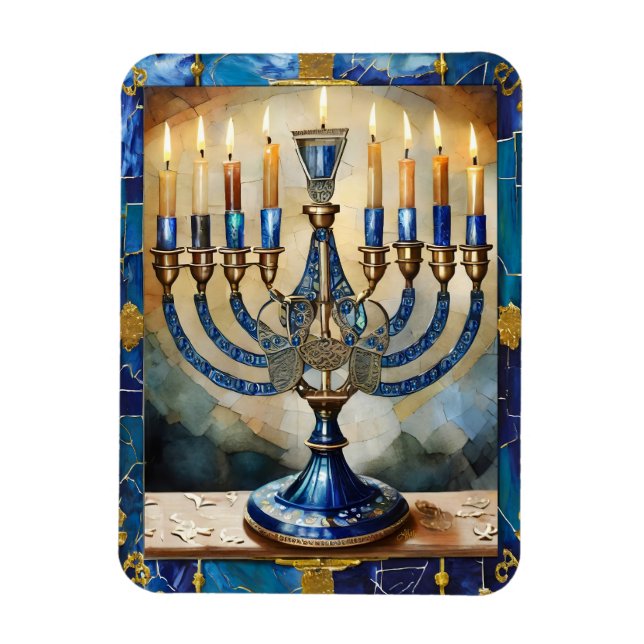 Íman Menorá Azul de Hanuka (Vertical)