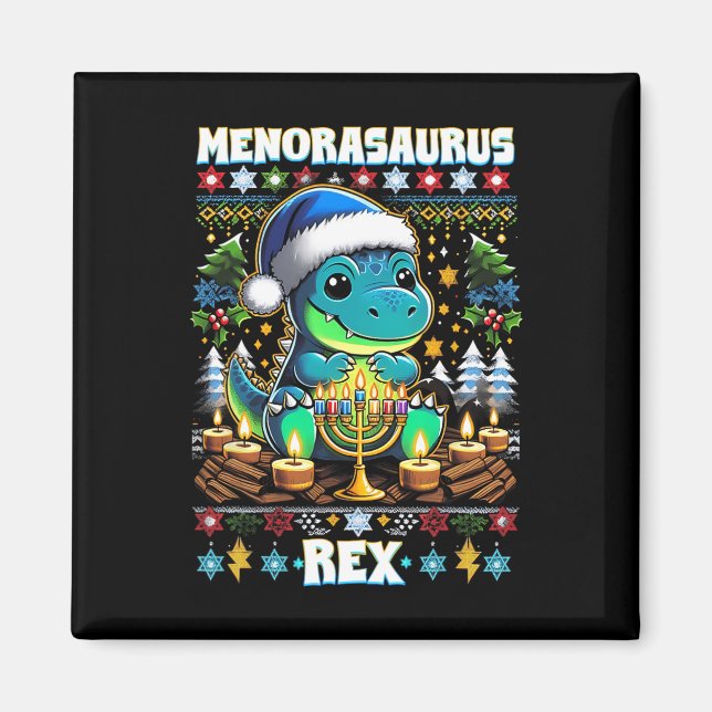 Íman Menorasaurus Rex Dino Trex Suéter Feio de Natal  (Frente)