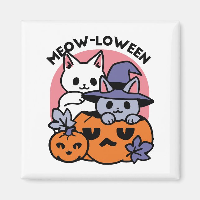 Íman Meow-Loween - Design de Gato de Halloween (Frente)