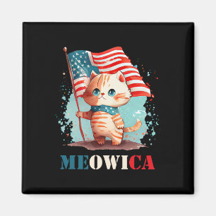 Íman Meowica Cat Para 4 De Julho Eua Patriótica America