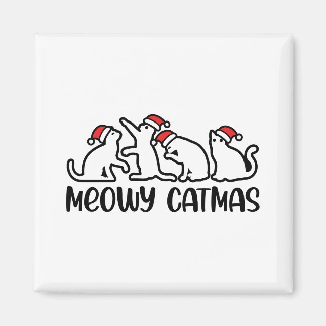 Íman Meowy Catmas Engraçado Papais noeis Gatos (Frente)