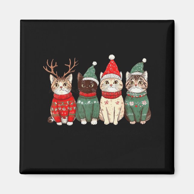 Íman Meowy Catmas Gato Luzes de Natal Xmas Pijama Gato (Frente)