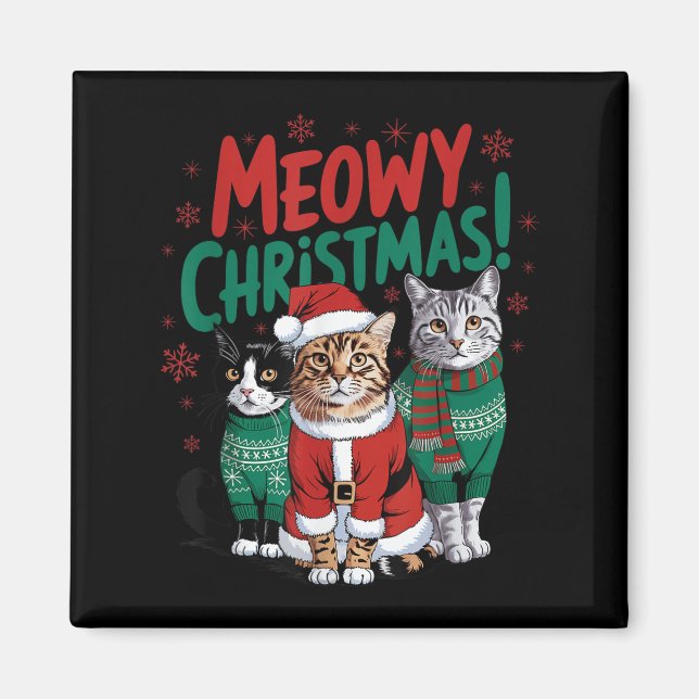 Íman Meowy Christmas Funny Cat Christmas Holiday Xmas S (Frente)