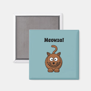 Íman Meowza! Design de Cartoon de Gatinho Castanho Engr