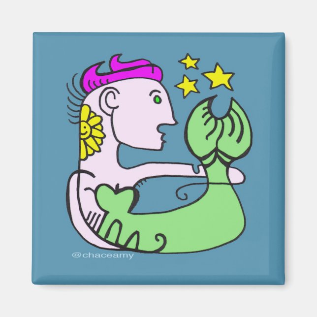 Íman Mereia de marfim com cabelo rosa (Frente)