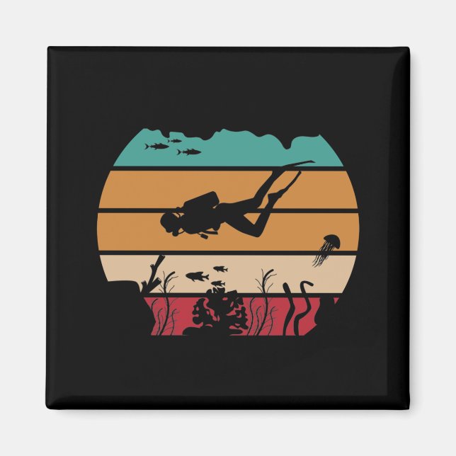 Íman Mergulho no Oceano Scuba Diver Retro (Frente)