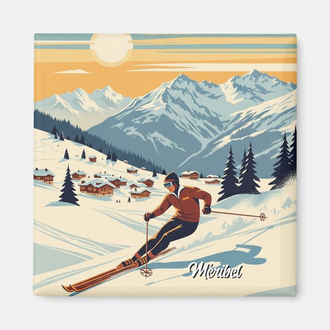 Íman Méribel France Skier Skiing (Frente)