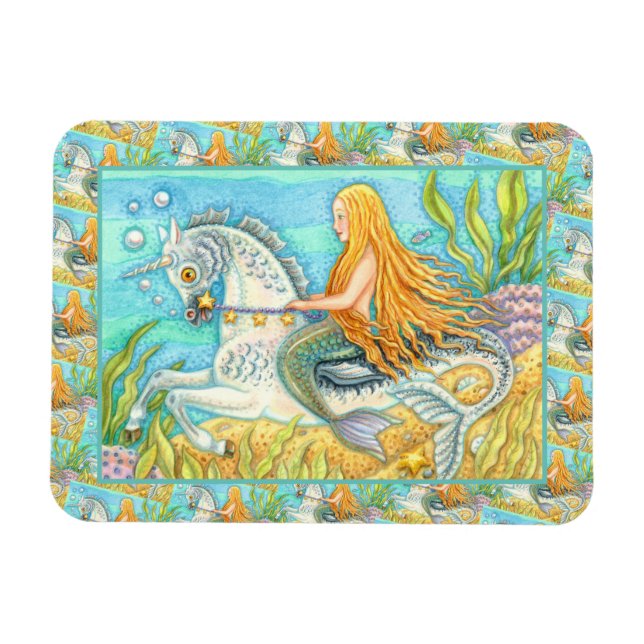 ÍMAN  MERMAID & SEA STALLION, WHIMSICAL FANTASY UNICORN (Horizontal)