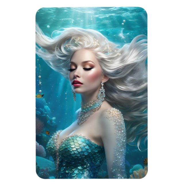 Íman Mermaid Silver Hair Turquoise Ocean (Vertical)
