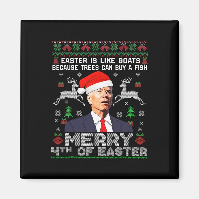Íman Merry 4th Of Easter Fun Biden Ugly Christmas Men  (Frente)