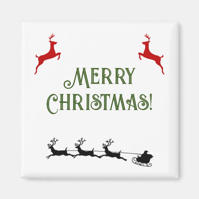 Íman Merry Christmas Banner Red Reindeer (Frente)