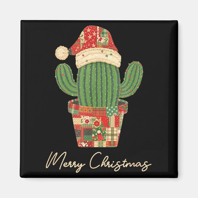 Íman Merry Christmas Cactus Patchwork Quilt  (Frente)