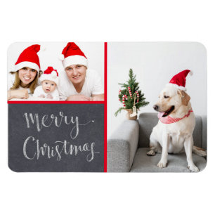 Íman Merry Christmas Chalk Design Double Photo Holiday