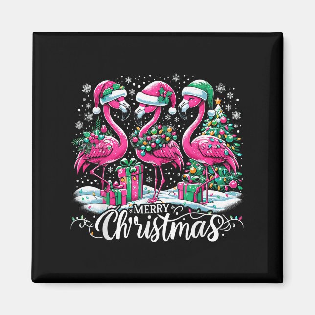 Íman Merry Christmas Hat Santa Flamingo Light Christmas (Frente)