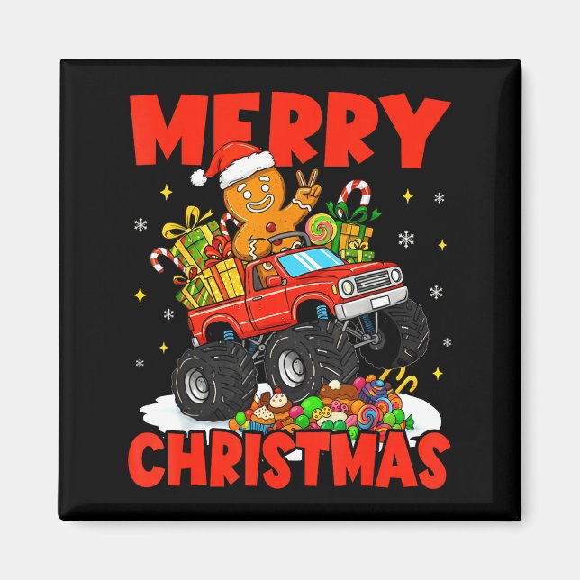 Íman Merry Christmas Monster Truck Funny Gingerbread Me (Frente)