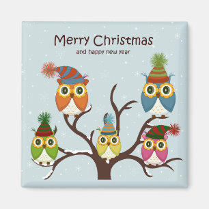 Íman Merry Christmas Owls no Tree Magnet