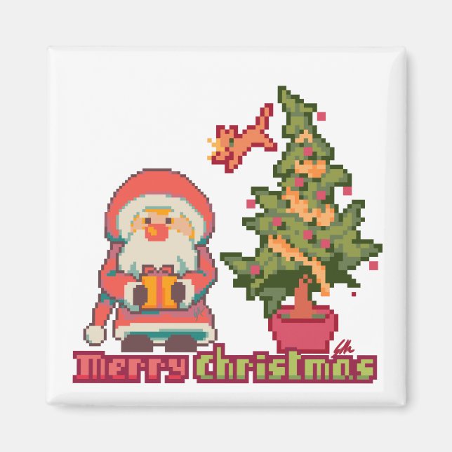 Íman Merry Christmas Pixelart, Pixel Art (Frente)
