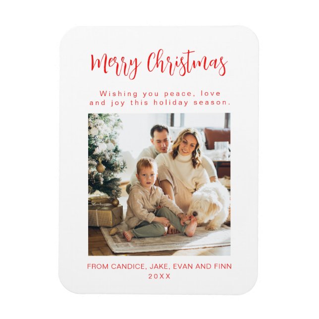 Íman Merry Christmas Red Family Photo Holiday Card (Vertical)