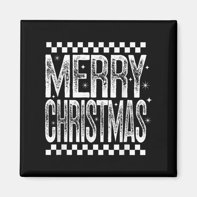 Íman Merry Christmas Retro Checking Holiday Cote Sayi (Frente)