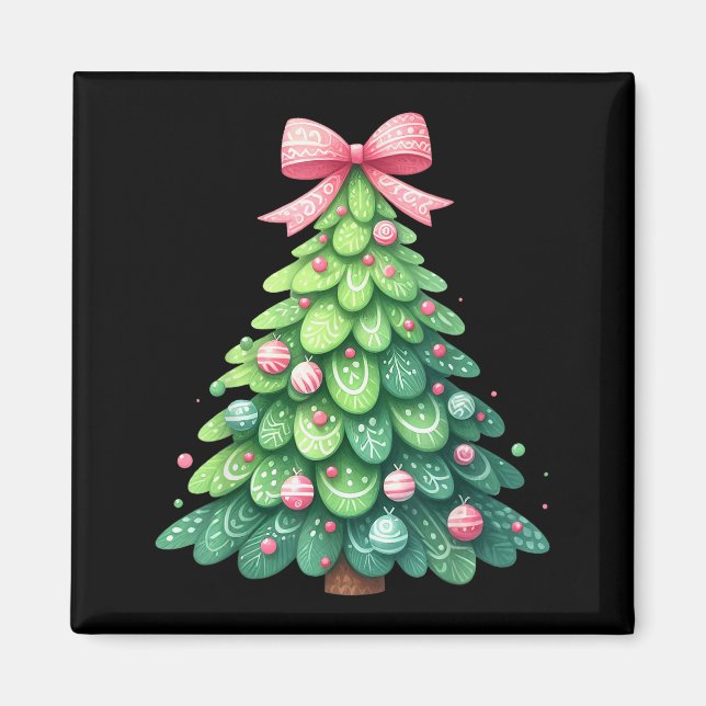 Íman Merry Christmas Tree With Coquette Bow Xmas Holida (Frente)
