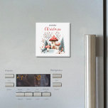 Íman Merry Christmas Watercolor Winter Woodland<br><div class="desc">Para a família no Natal. Feliz Natal,  aquarela de inverno,  imã de geladeira de madeira de inverno para adicionar um pouco de alegria de Natal à sua cozinha. Mantenha o texto do design 'Feliz Natal' como está ou edite.</div>
